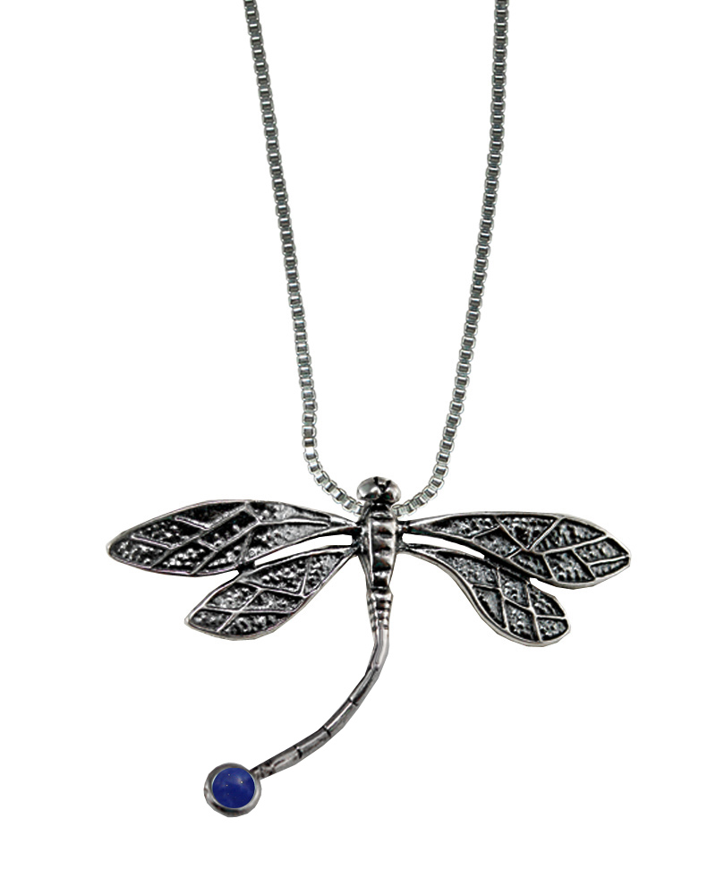 Sterling Silver Graceful Dragonfly Pendant With Lapis